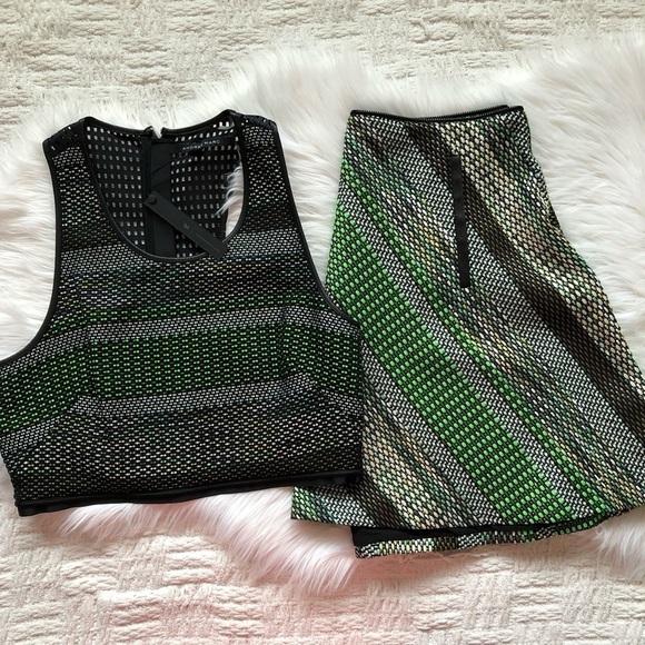 Andrew Marc Convertible Stripe Tweed Green Dress - Picture 2 of 8